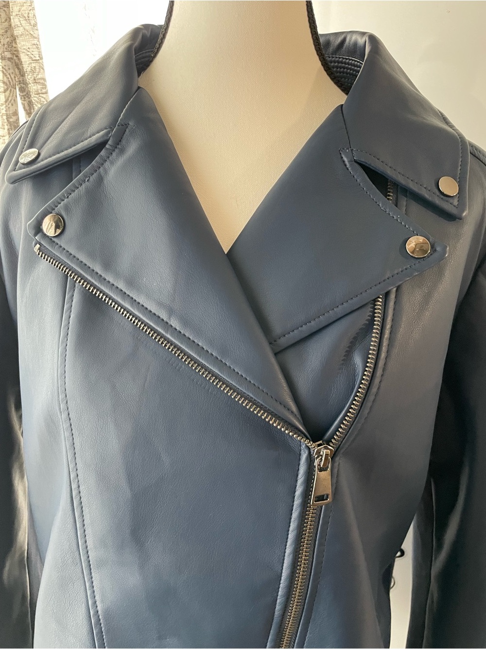 Chico's Slate Blue Faux Leather Moto Jacket